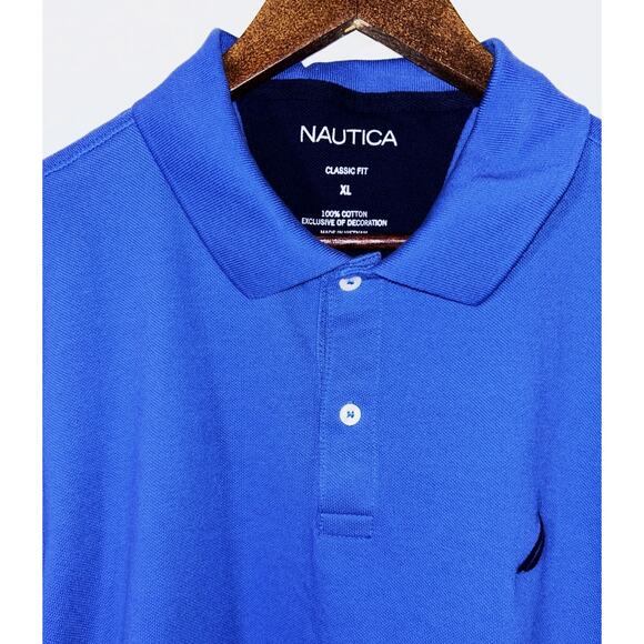 Nautica Classic Fit 100% Cotton Blue Short Sleeve Polo Shirt Men's XL - Picture 2 of 6